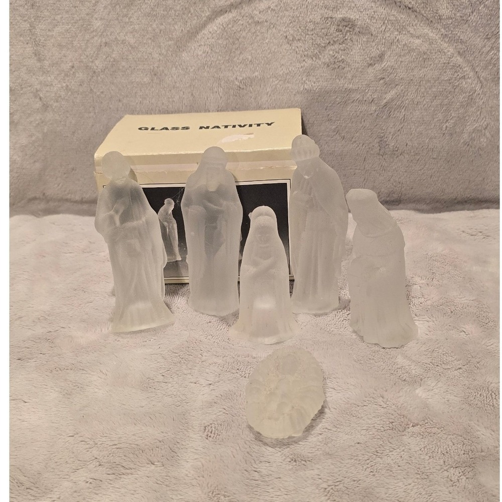Vintage Frosted Glass Nativity Set 6 Piece Religious Christmas Decor